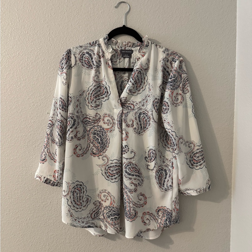 Van Heusen White and Blue Paisley Blouse